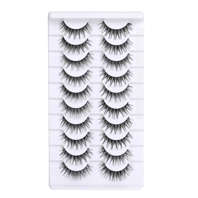 10 Pairs False Eyelashes with Tweezers and High-grade Synthetic Fibers Three-dimensional Long Slender Style Natural Curl Realistic Look Durable Long-lasting Suitable for Daily Comm (Black-G)