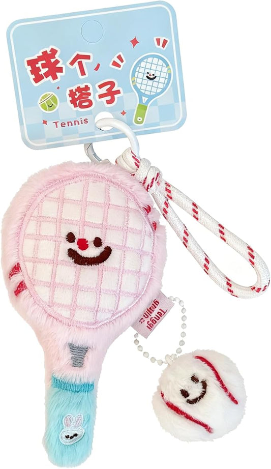 Tennis Keychain For Women, Bunny Plush Ball Nylon Rope Doll Little Awakening Color Blocking Gift Accessories