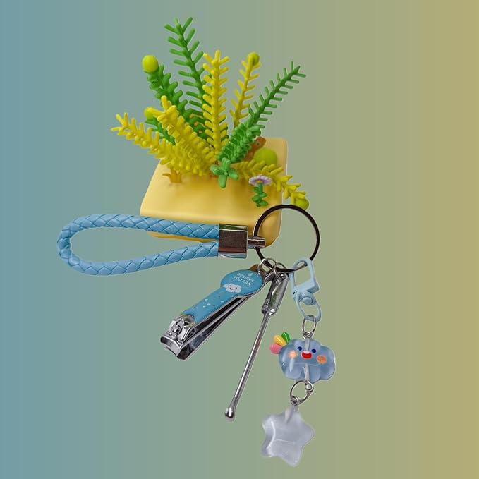 Cute Keychain with Nail Clipper Ear Pick for Women Girls Cute Key Chain Wristlet Cartoon Keychain Lanyard
