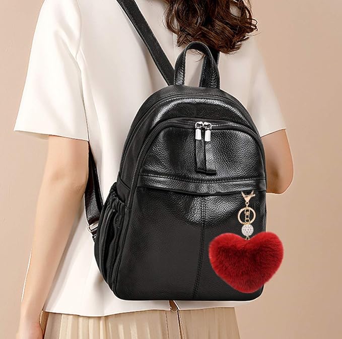 Women's Heart Faux Fur Pom Pom Key Chains Bag Accessory Puffball Keyring Backpack Charms for Girls
