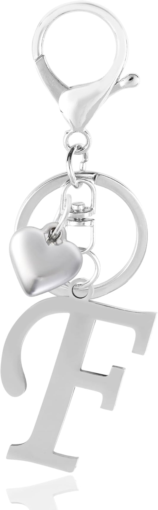 A-Z Heart Initial Letter Keychain, Stainless Steel Alphabet Charm for Handbags, Gift for Women and Girls