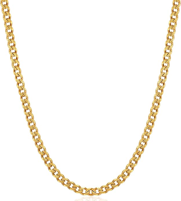 Fiusem 3.5mm Cuban Link Chains for Men, Silver Tone/Black/14K Gold Plated Stainless Steel Necklace Chain, Mens Necklace 16, 18, 20, 22, 24, 26, 28 Inch