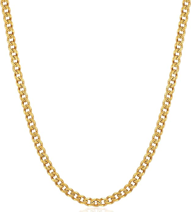 Fiusem 3.5mm Cuban Link Chains for Men, Silver Tone/Black/14K Gold Plated Stainless Steel Necklace Chain, Mens Necklace 16, 18, 20, 22, 24, 26, 28 Inch
