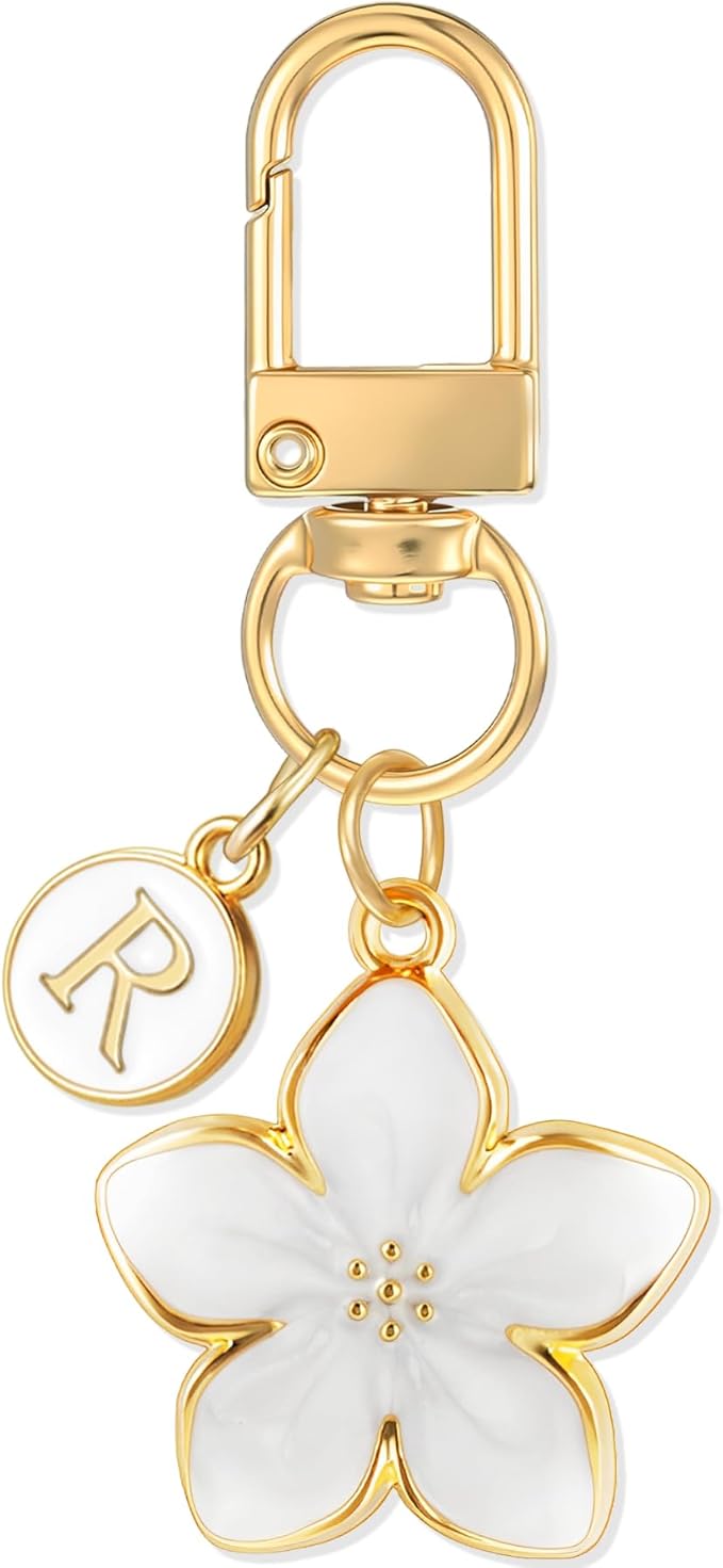 XGALBLA Cute Flower Initial Letter Keychain for Women, Flower Charms, Bag & Purse Charms for Handbags & Backpacks Accessories