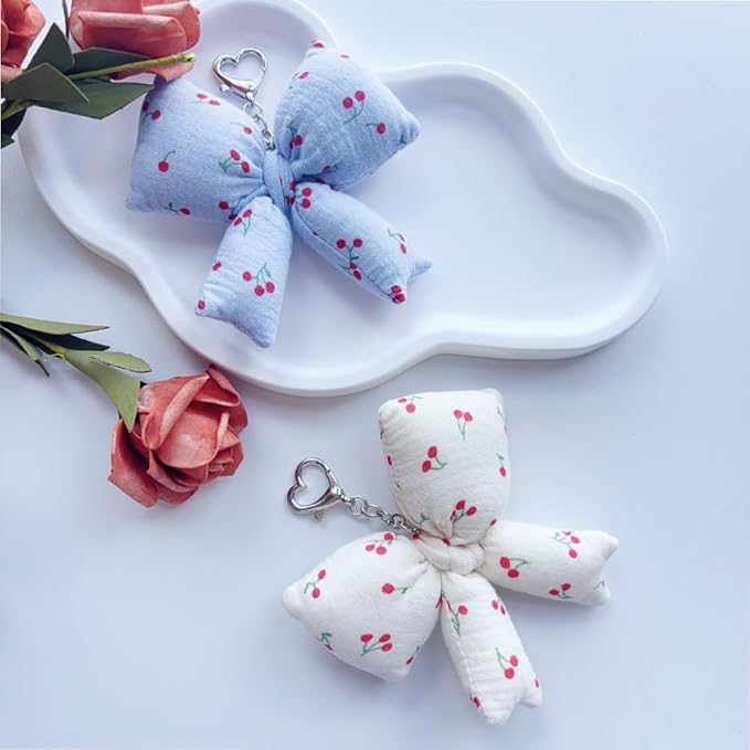 Pink Bow Keychain Bag Charms Y2K Bowknot Plaid Keychains Coquette Aesthetic Purse Handbag Backpacks Charms