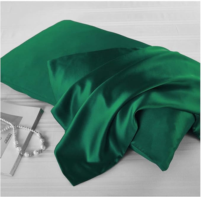 Mulberry Silk Pillowcases Set of 2, Hypoallergenic Satin Pillow Covers for Hair and Skin, with Hidden Zipper, Both Side 100% 19 Momme Silk (Dark Green,King)