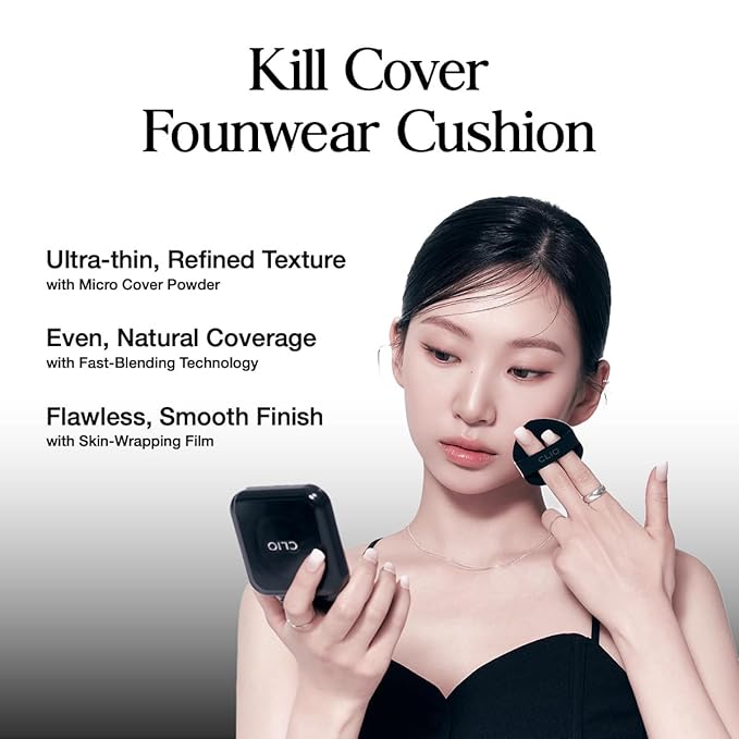 CLIO Kill Cover Founwear Cushion Foundation, Flawless Full Coverage with Matte Finish, Covering Pigmentation and Blemish, Long-Lasting, Creamy Lightweight Texture, Korean Cushion (21C LINGERIE)