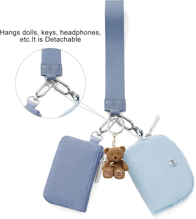 Keychain Wallet Mini Zip Around Wristlet Wallets for Women Detachable Dual Pouch Wristlet Portable Coin Purse Small Wallets