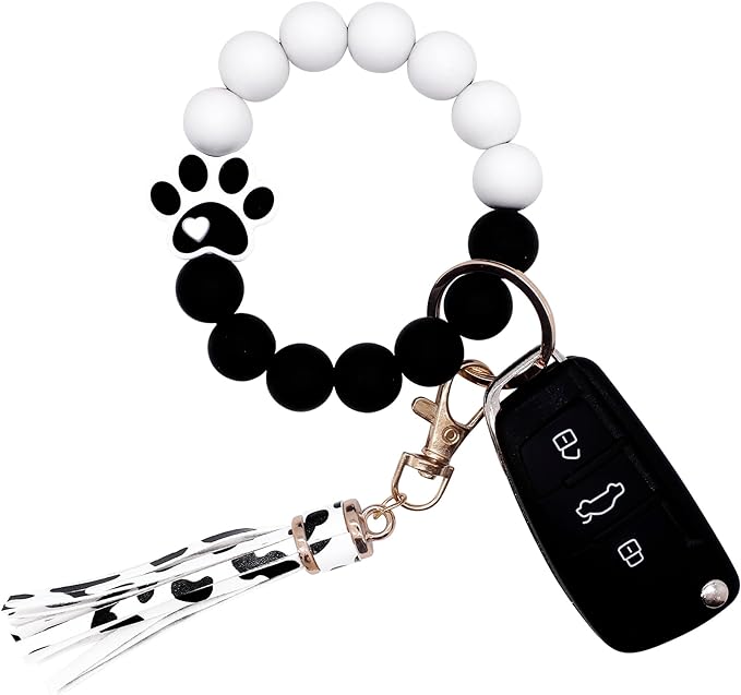 BIHRTC Key Ring Bracelet Car Keychain Holder Wristlet Silicone Women Beaded Bangle Chains