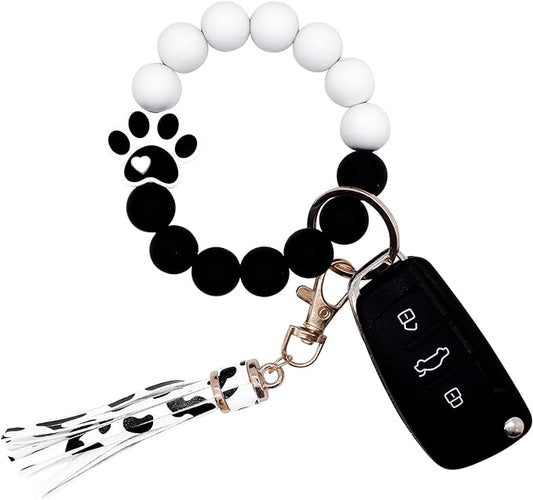 BIHRTC Key Ring Bracelet Car Keychain Holder Wristlet Silicone Women Beaded Bangle Chains