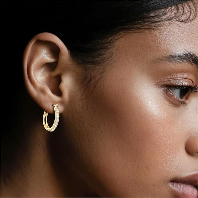 RYHIX 14K Gold Plated Hoop Earrings for Women Hypoallergenic Lightweight Small Hoop Earring for Womens with Round Cubic Zirconia Huggie Hoops Earring for Women 14/16/20/25mm