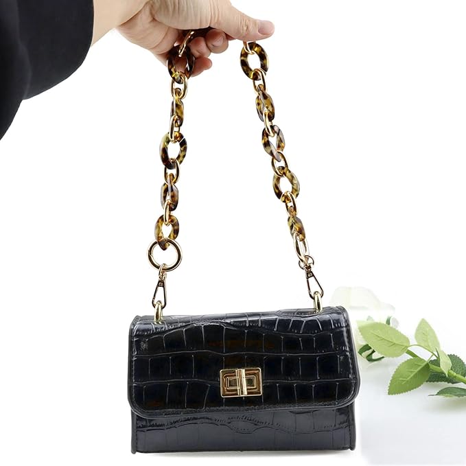 Beaulegan Acrylic Purse Chain Handle Strap Replacement for Handbag or Shoulder Bag Set of 2, 15.8 Inches Long Beeswax Brown/Gold