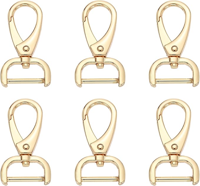HARFINGTON 6pcs Detachable Snap Hook Swivel Clasp 3/4" (20mm) Zinc Alloy Lobster Claw Clasp for Keychain Lanyard Purse DIY Purse Strap, Light Gold