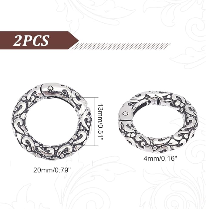 UNICRAFTALE 2Pcs Tibetan Style Spring Gate Rings Stainless Steel Textured Snap Clasps 6 Gauge O Ring Clips Snap Hooks Spring Keyring Buckle Clasps for Bag Purse Shoulder Strap Key Chains