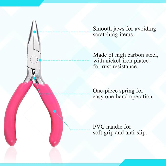 SPEEDWOX Mini Long Nose Pliers 3" Chain Nose With Pink PVC Handle for Jewelry Making, Wire Wrapping, Beading, DIY Craft and Hobby Supplies