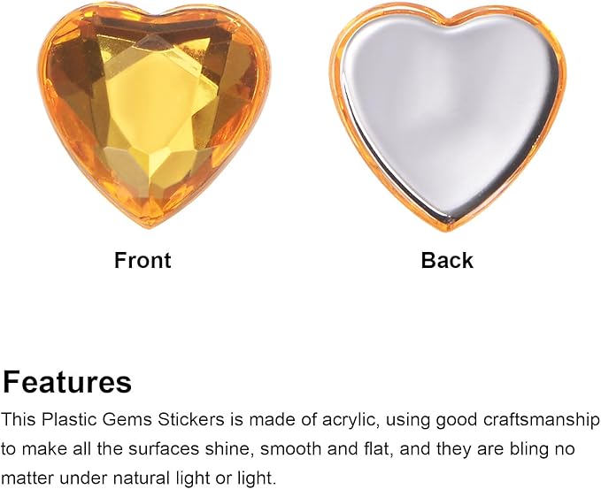 MECCANIXITY 40 Pcs Acrylic Heart Rhinestone 20mm Flat Back Plastic Gems Jewelry Stickers for Craft Bead Face Painting Costume Jewelry Making Gold