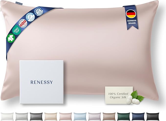 RENESSY Premium Silk Pillowcase 100% Organic Mulberry Silk, 22 Momme, Grade 6A - Oeko-Tex Certified in Germany - Luxury for Hair & Skin, 1 Piece (King Size 20x36 Inches, Heavenly Pink)