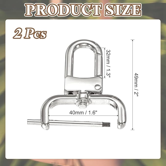 PATIKIL 1.3 Inch Swivel Clasp Hooks, 2 Pcs Detachable Snap Hook with Screw Bar, Swivel Lobster Claw Clasps for Bag Strap Replacement Purse Lanyard DIY Craft Hardware, Silver