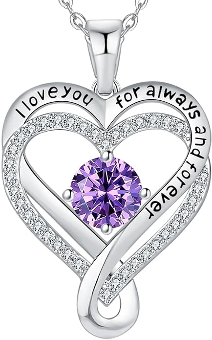 Jewelry for Women Wife Infinity Heart Birthstone I Love You Necklace S925 Anniversary Women Necklaces for Her Wife Birthday Gift Ideas, Birthday Present for Girlfriend Mom Daughter Sterling Silver