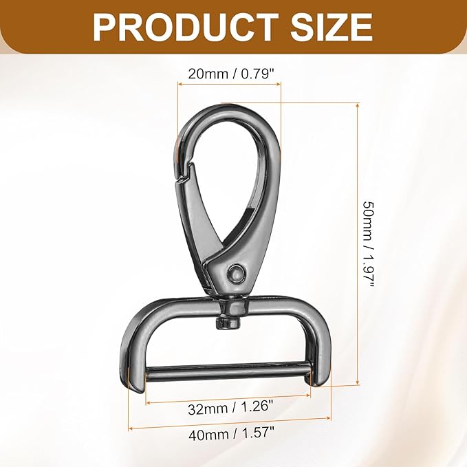 HARFINGTON 2Pcs Detachable Snap Hook Swivel Clasp 1 1/4" D Ring with Swivel Lobster Claw Clasps Hook for Purse Strap Keychain Bag DIY Craft, Gunmetal