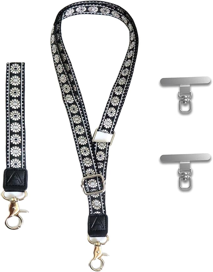 LEMEDE Wrist Keychain and Adjustable Phone Lanyard, Silver Hook Phone Crossbody Strap with 360° Rotating Phone Pads