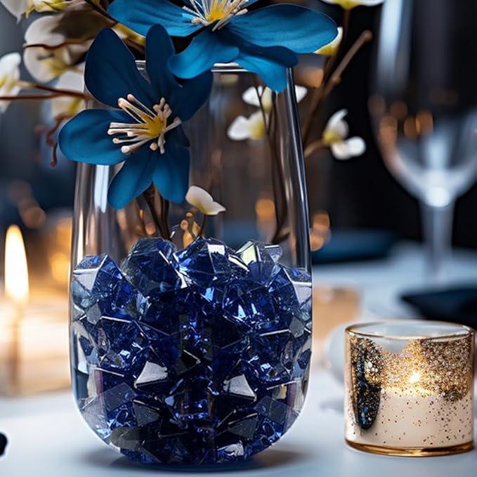 HappyFiller Fall Decoration Grey Blue Fake Crystal Dazzlers Acrylic Ice Rocks 160 PCS Faux Cubes Stones for Vase Fillers,Wedding Centerpieces,Party Decor,Table Scatter,Home Accents,14 OZ