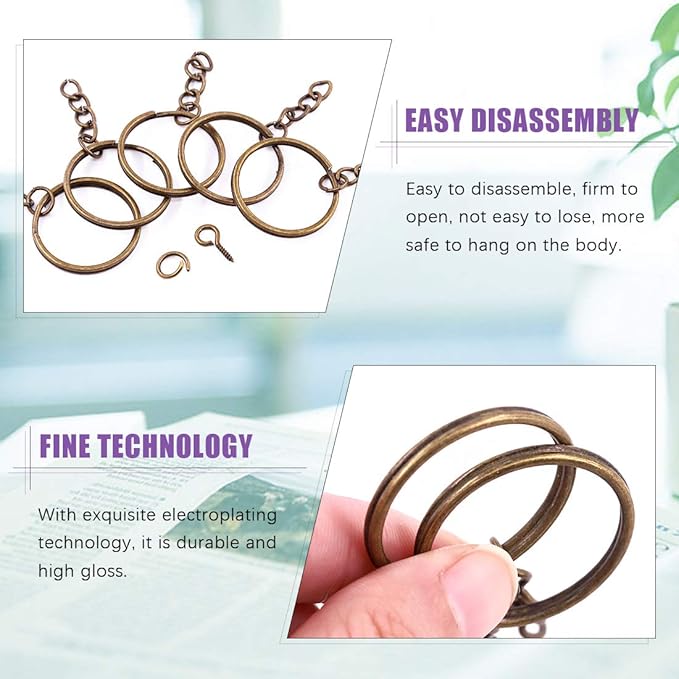 Swpeet 360Pcs 6/5" 30mm Bronze Key Chain Rings Kit, Including 120Pcs Keychain Rings with Chain and 120Pcs Jump Ring with 120Pcs Screw Eye Pins Bulk for Jewelry Findings Making (Bronze)