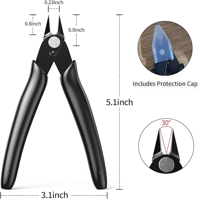 BOENFU BF-170 Precision Wire Cutter Jewelry Zip Tie Cutters Flush Cutters Nippers Small Side Cutting Pliers for 3d Print, Plastic Models, Jewelry, Electronics, Black, 1 Pack