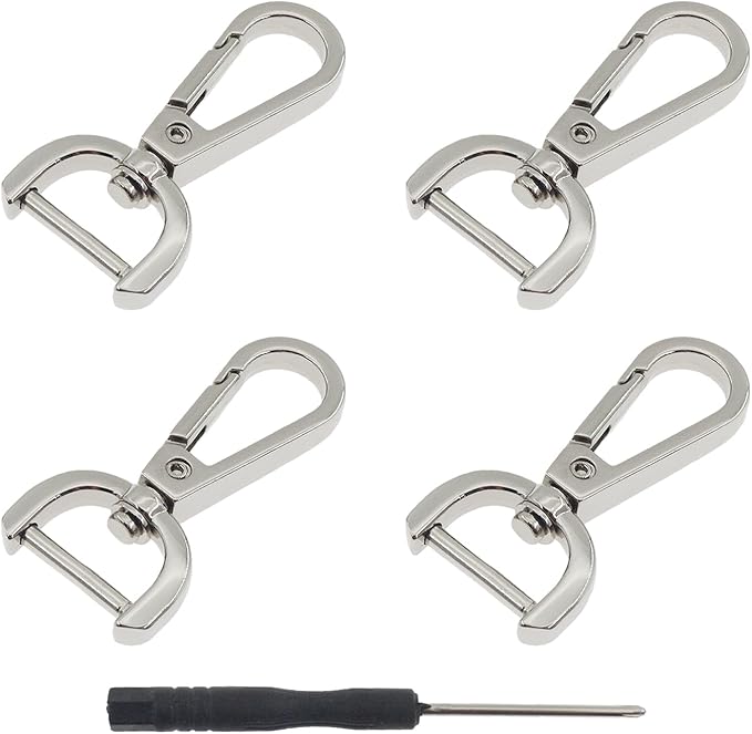 4 PCS Swivel Clasp Hooks,SAFYY Detachable Snap Hook W/Screw Bar Heavy Duty,5/8 Inches D Ring Swivel Lobster Claw Clasp with Screwdriver for Lanyard Bag Leather Craft Purse Hardware DIY Bag-Silver