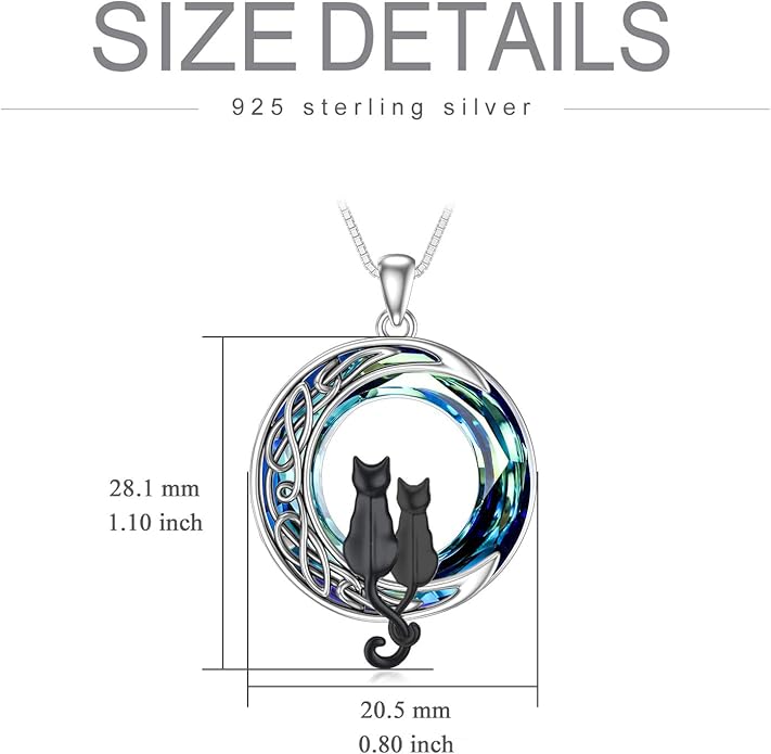 TOUPOP Cat Gifts for Cat Lovers One Two Three Four Cats Necklace Sterling Silver Cats on the Moon Pendant Necklace with Blue Circle Crystal Birthday Christmas Celtic Jewelry Gifts for Women
