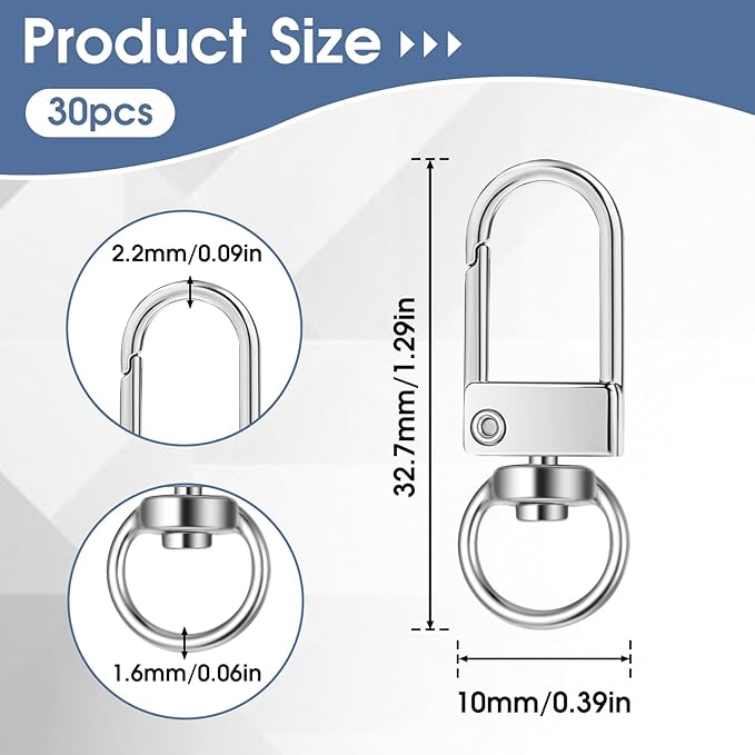 30 Pieces Silver Metal Lobster Claw Clasps, Swivel Lanyards Snap Hooks Key Chain Hooks DIY Claw Clasps for Jewelry Purse Jewelry Making Bags Keychain Connector Art Crafts