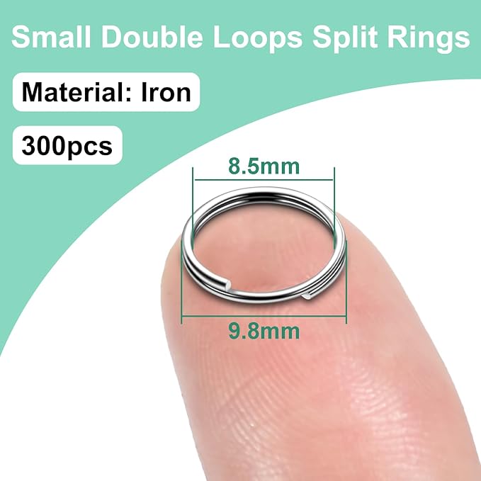 10mm 300 PCS Silver Mini Key Rings, Double Loops Split Jump Rings Jewelry Making Metal Tiny Key Ring for Keychain, Pet Collar Tag, Luggage Tag DIY Craft Hardware