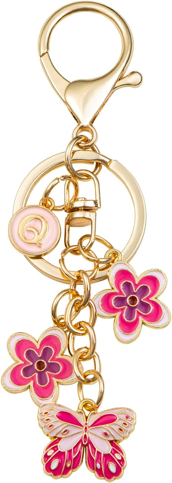 Pink Letter Keychain for Women Bag Charms Purse Charms Cute Stainless Steel Keychain Initial Letter Keys Charm Gifts