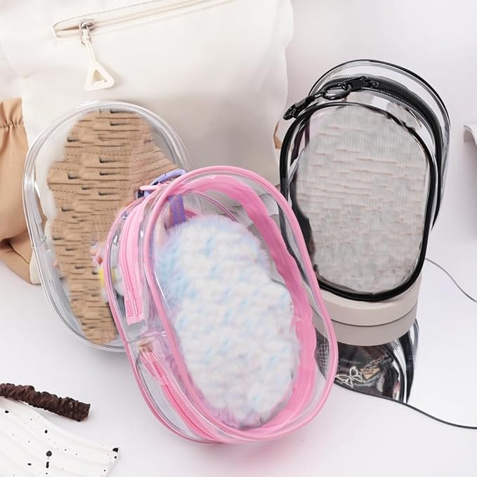 Buminee Clear Display Pouch with Detachable Keychain, Waterproof Storage Case for Stuffed Dolls, Lipstick, Keychains & Charms, 7'' Tall Clear Organizer Bag for Figures/Accessories-White 1 Pack
