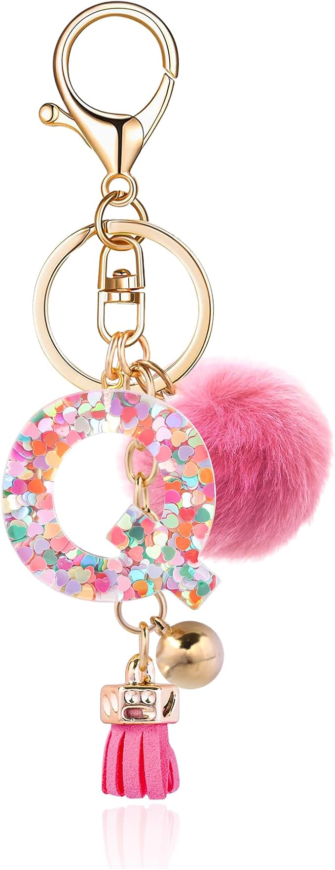 Resin Alphabet Initial Letter Keychain Keyring for Women Purse Handbags With Fur Ball Pom