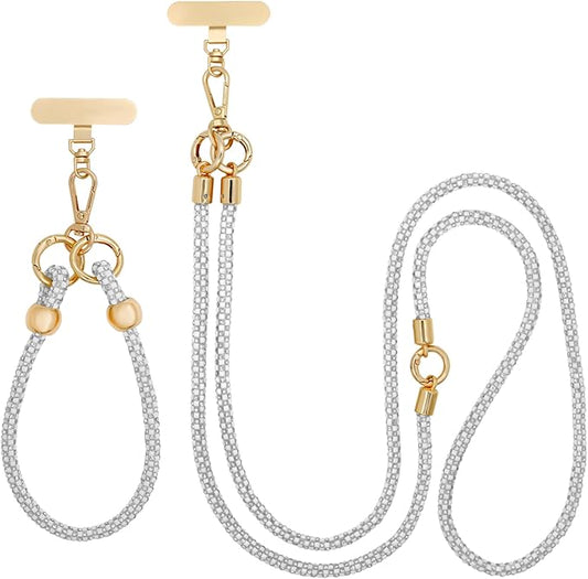 Crystal Phone Strap Crossbody and Wrist Lanyard, Anti Theft Layered & Wrist Strap Cell Phone Neck for Women