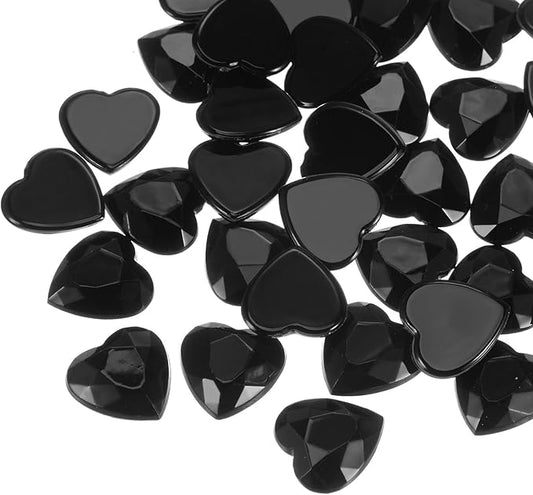 MECCANIXITY 40 Pcs Acrylic Heart Rhinestone 15mm Flat Back Plastic Gems Jewelry Stickers for Craft Bead Face Painting Costume Jewelry Making, Black