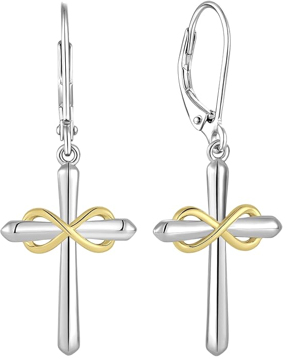 Starchenie Infinity Cross Earrings for Women 925 Sterling Silver Polished Cross Leverback Earring Crucifix Jewelry