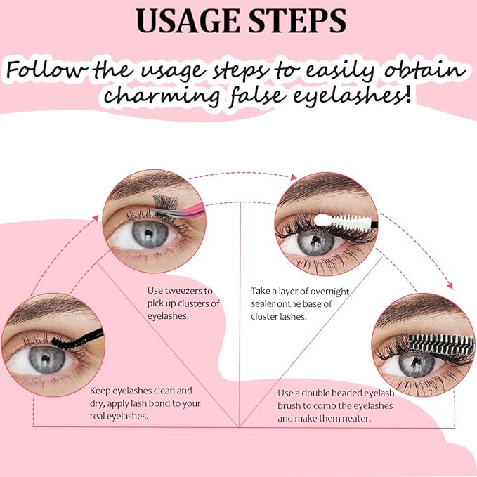 Lash Bond and Seal Kit 4 Pcs DIY Lash Extension with Waterproof Lashe Cluster Glue 72h Hold and Seal Lash Remover Tweezers Portable Eyelash Brush with Cap for Eyelash Extensions Beginners