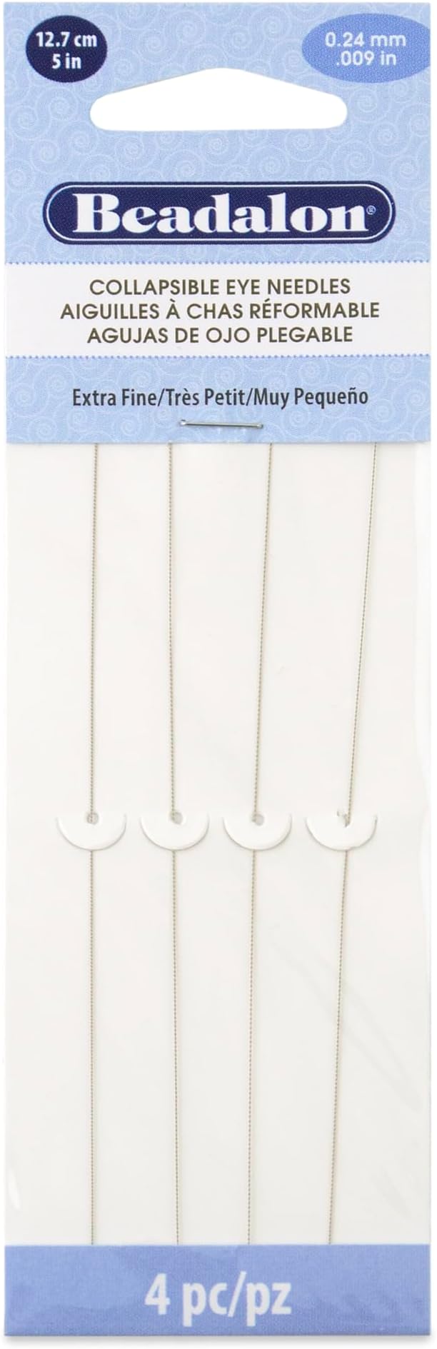 Beadalon Collapsible Eye Beading Needles, Extra Fine, 0.24 mm / .009 inches Diameter, 5 inches Length, 4 pc