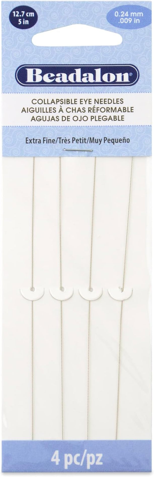 Beadalon Collapsible Eye Beading Needles, Extra Fine, 0.24 mm / .009 inches Diameter, 5 inches Length, 4 pc