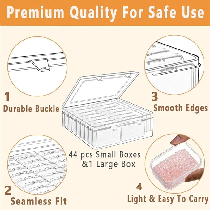 46pcs Bead storage containers, bead organizer boxes and craft storage boxes for bracelet making DIY jewelry craft nails, bracelets, jewelry, diamonds, clay beads, screws 2.9x1.97x0.8Inch