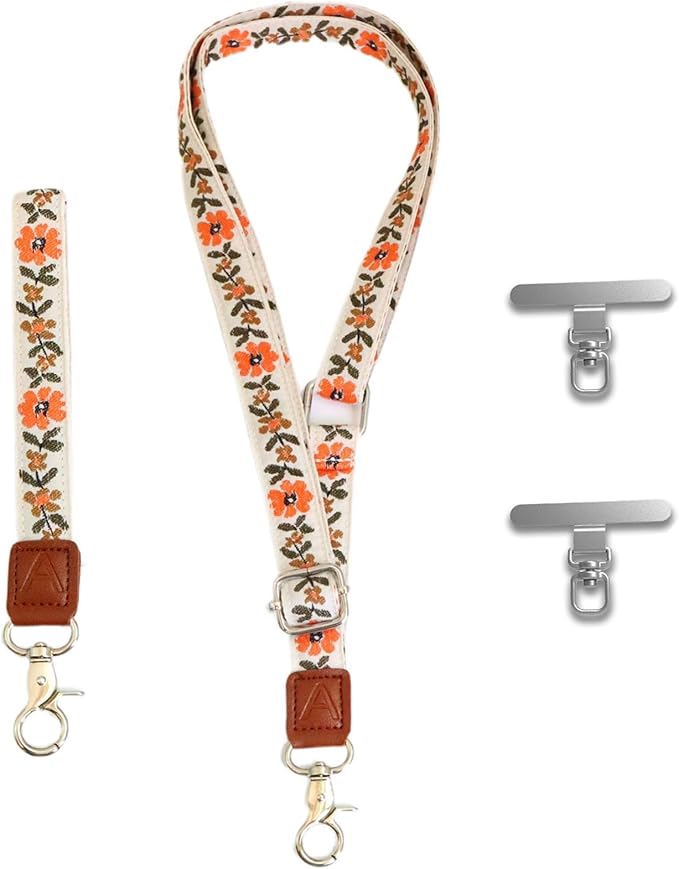 LEMEDE Wrist Keychain and Adjustable Phone Lanyard, Silver Hook Phone Crossbody Strap with 360° Rotating Phone Pads