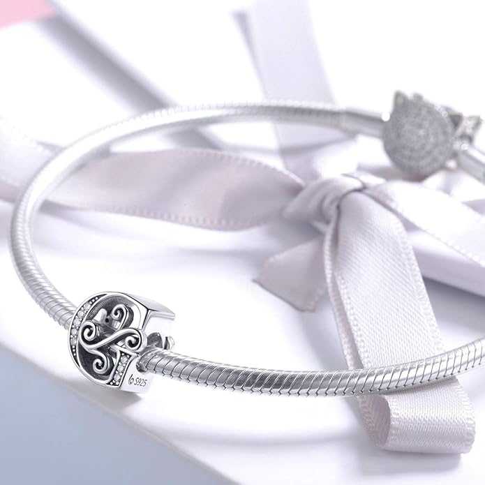 925 Sterling Silver Letter Charms for Pandora Bracelets Alphabet Initial Charms Beads Birthday Christmas Jewelry Gift for Women