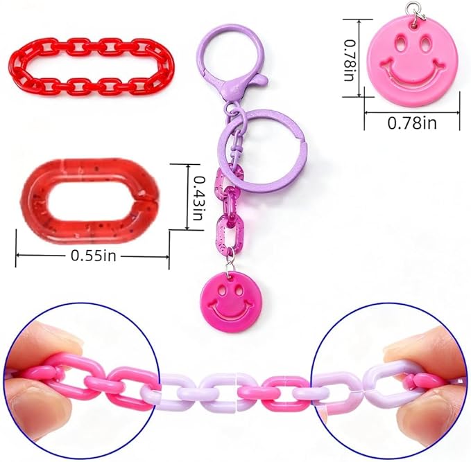 nikkiGuo Acrylic Bear Bead Chain Buckle Bracelet Necklace Jewelry DIY Necklace, Mask, and Eyewear Chain Making Kit Colorful Chain Buckle (Smiling Keychain)