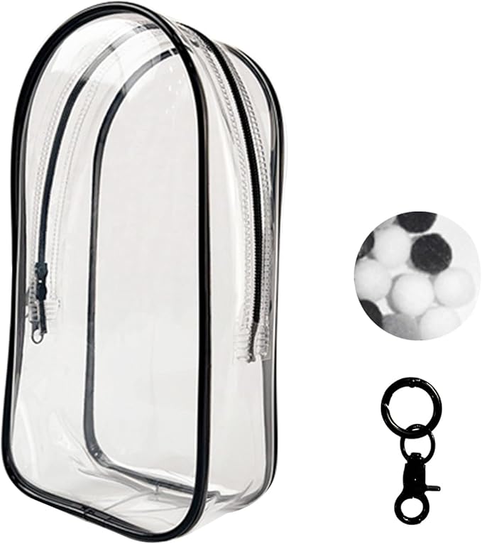 Large Clear Figure Display Bag with Keychain Case 6" to 7" Doll Keychain Carrying Case Clear Pouch Charms for Collectibles (Black, Large)