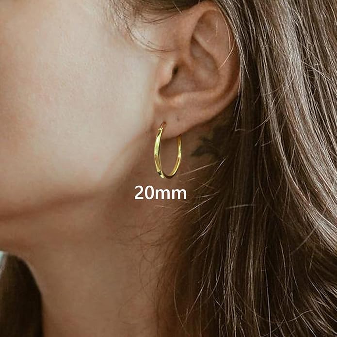 Hayoso 18K Gold Plated Hoop Earrings - 925 Sterling Silver Hoop Earrings Womens Hypoallergenic Hoops | Square Tube Hoop Earrings for Women 15mm/20mm/30mm/40mm