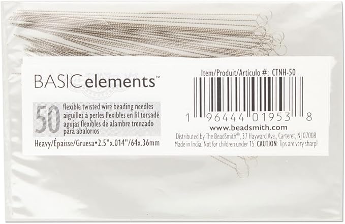The Beadsmith Basic Elements Flexible Twisted Wire Needles – 2.5" Long, Heavy Beading Needle, Pack of 50 – Use for Pearl Knotting and Silk Cord