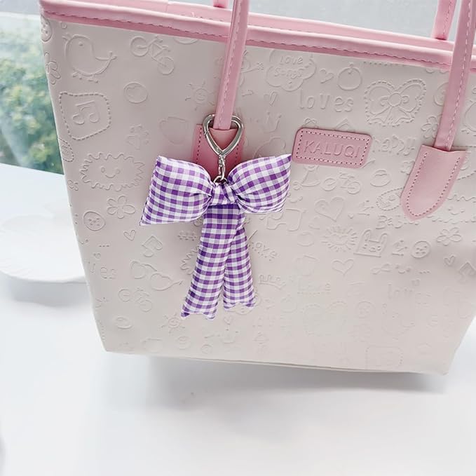 Pink Bow Keychain Bag Charms Y2K Bowknot Plaid Keychains Coquette Aesthetic Purse Handbag Backpacks Charms