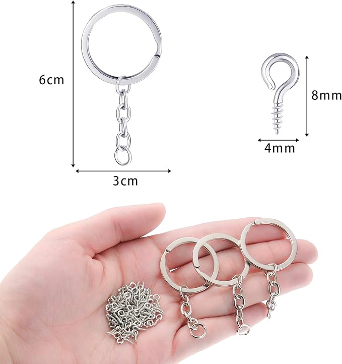 250 Pieces Keychain Rings Including 35 Pieces Keychain Rings and Jump Rings and 180 Pieces Screw Eye Pins for Jewelry Making (Silver,30 mm)